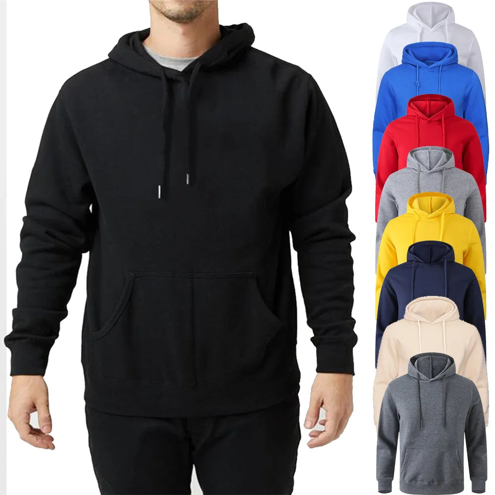 Men's Winter Fleece Hoodie Sweatshirt – Warm Solid Color Casual Pullover